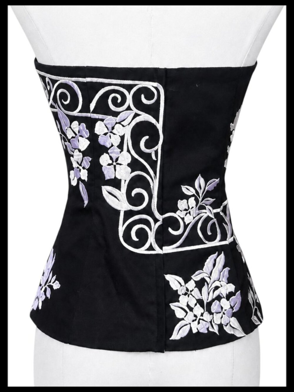White House Black Market Bustier Top Black White Strapless Embroidered S 6 - Picture 6 of 7